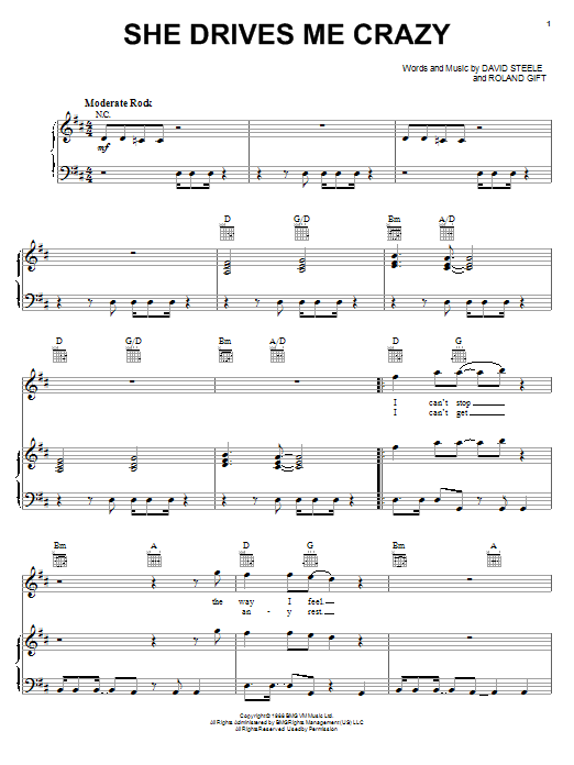 Fine Young Cannibals She Drives Me Crazy Sheet Music Download Printable Pop Pdf E Z Play Today Score Sku 429317 I can't stop the way i feel things you do don't seem real. sheet music