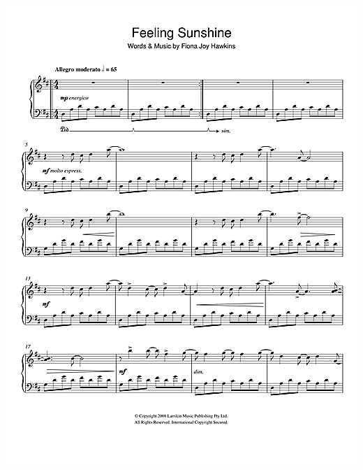 Preview Fiona Joy Feeling Sunshine Pop sheet music, notes and chords for Piano, SKU: 102364 sheet music, piano notes, chords, guitar tabs, score, transpose, transcribe, how to play, guide, download, learn, tutorial, progression, song, artist, awards, billboard, mtv, vh1, tour, single, album, release