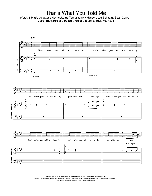 Preview Five That's What You Told Me Pop sheet music, notes and chords for Piano, Vocal & Guitar, SKU: 17586 sheet music, piano notes, chords, guitar tabs, score, transpose, transcribe, how to play, guide, download, learn, tutorial, progression, song, artist, awards, billboard, mtv, vh1, tour, single, album, release