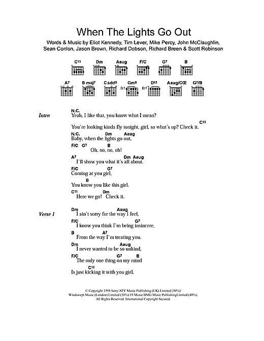 Download Five When The Lights Go Out sheet music and printable PDF score & Pop music notes