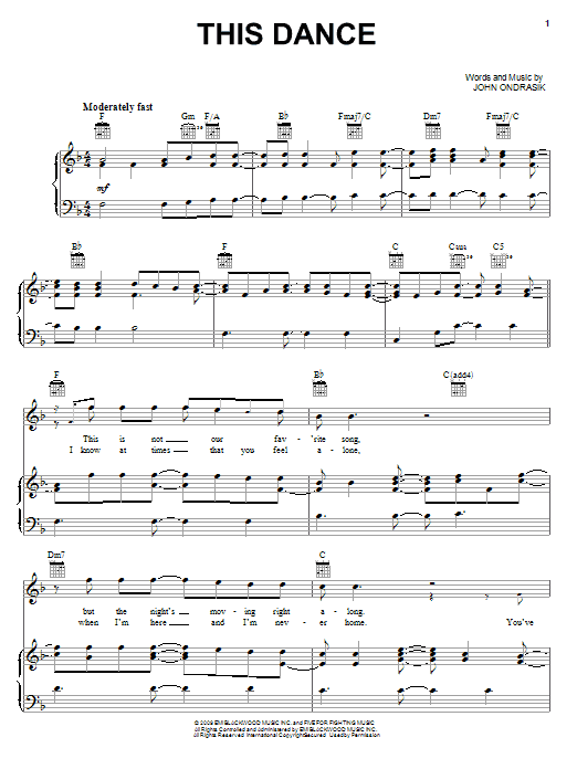 Preview Five For Fighting This Dance Rock sheet music, notes and chords for Piano, Vocal & Guitar (Right-Hand Melody), SKU: 82564 Download Five For Fighting This Dance sheet music and printable PDF score & Rock music notes