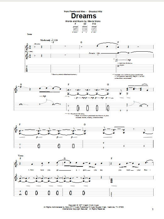 Download Fleetwood Mac Dreams sheet music and printable PDF score & Rock music notes