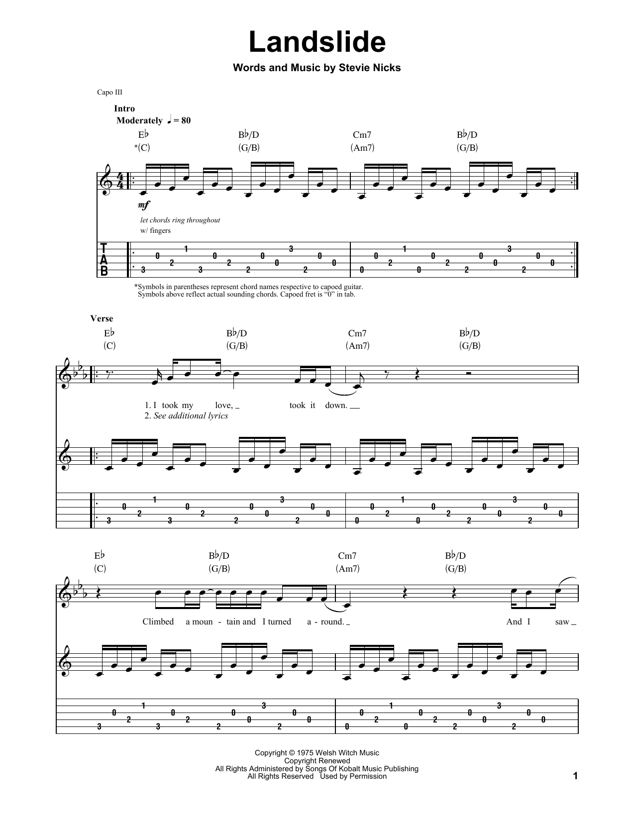Download Fleetwood Mac Landslide sheet music and printable PDF score & Rock music notes