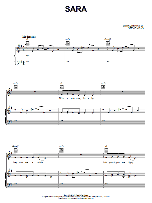 Preview Fleetwood Mac Sara Rock sheet music, notes and chords for Guitar Tab, SKU: 51259 Download Fleetwood Mac Sara sheet music and printable PDF score & Rock music notes