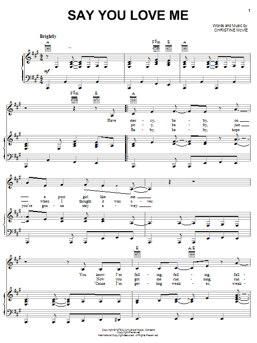 Download Fleetwood Mac Say You Love Me sheet music and printable PDF score & Rock music notes