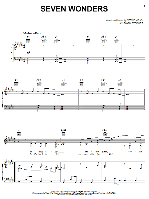 Preview Fleetwood Mac Seven Wonders Pop sheet music, notes and chords for Guitar Tab, SKU: 51261 sheet music, piano notes, chords, guitar tabs, score, transpose, transcribe, how to play, guide, download, learn, tutorial, progression, song, artist, awards, billboard, mtv, vh1, tour, single, album, release