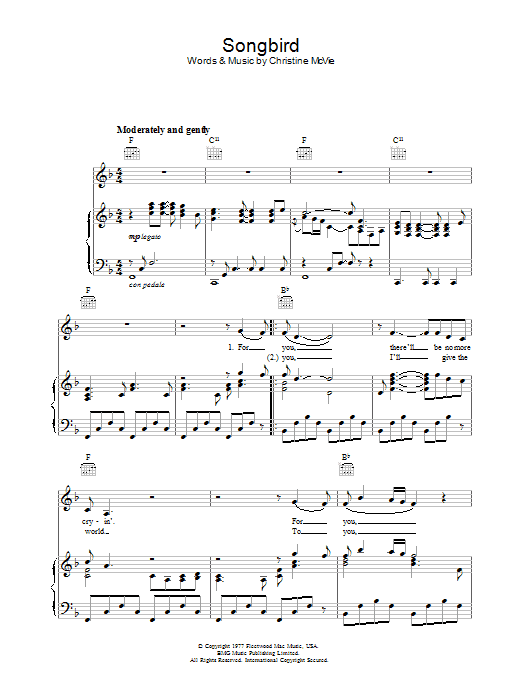 Download Fleetwood Mac Songbird sheet music and printable PDF score & Pop music notes