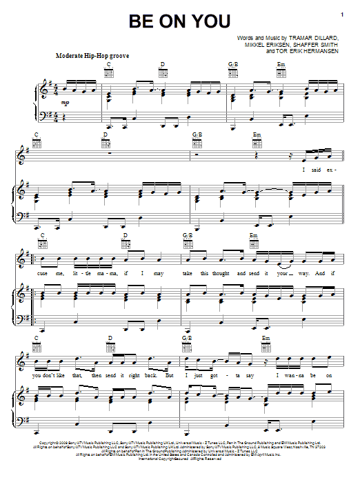 Preview Flo Rida Be On You (feat. Ne-Yo) Pop sheet music, notes and chords for Piano, Vocal & Guitar (Right-Hand Melody), SKU: 72546 Download Flo Rida Be On You (feat. Ne-Yo) sheet music and printable PDF score & Pop music notes