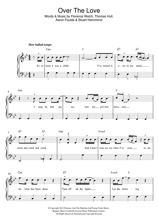 Florence And The Machine Over The Love Sheet Music & Chords for Beginner Piano - Download or Print PDF