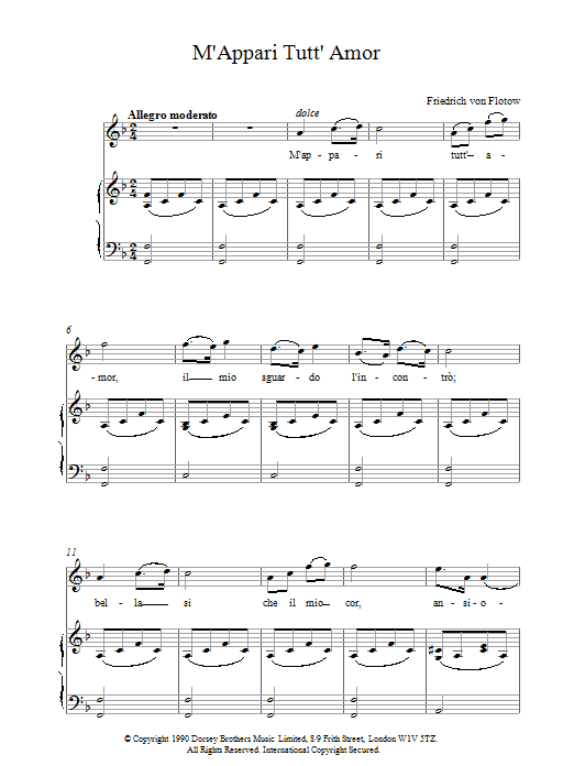 Preview Friedrich von Flotow M'Appari Tutt' Amor Classical sheet music, notes and chords for Piano & Vocal, SKU: 15766 Download Friedrich von Flotow M'Appari Tutt' Amor sheet music and printable PDF score & Classical music notes