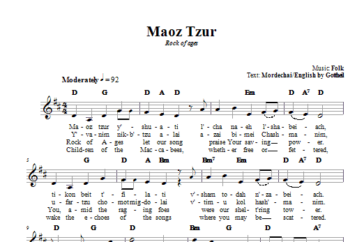 Preview Folk Maoz Tzur Religious sheet music, notes and chords for Melody Line, Lyrics & Chords, SKU: 66590 Download Folk Maoz Tzur sheet music and printable PDF score & Religious music notes