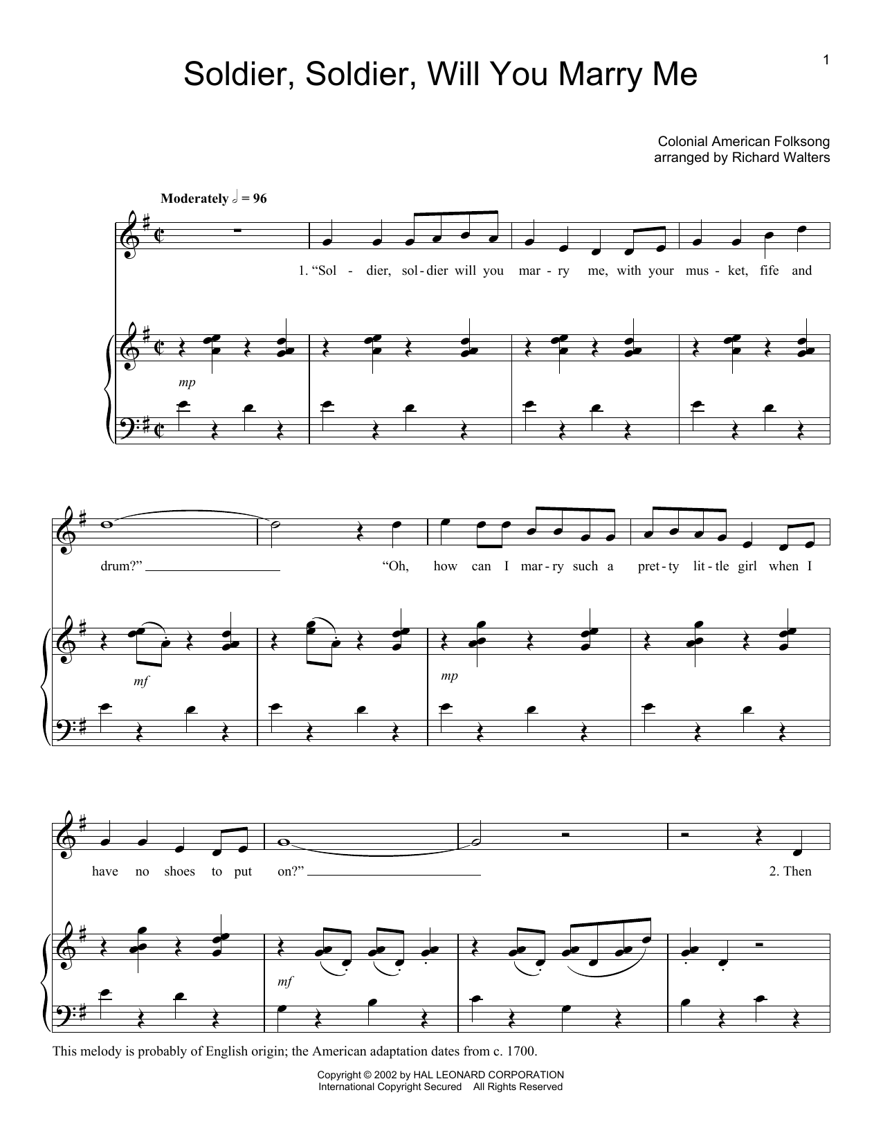 Preview Folk Song Soldier, Soldier Will You Marry Me Folk sheet music, notes and chords for Piano, Vocal & Guitar (Right-Hand Melody), SKU: 28132 sheet music, piano notes, chords, guitar tabs, score, transpose, transcribe, how to play, guide, download, learn, tutorial, progression, song, artist, awards, billboard, mtv, vh1, tour, single, album, release