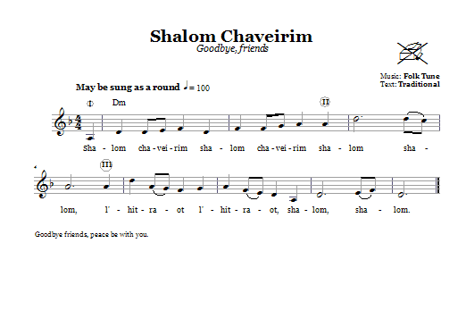 Preview Folk Tune Shalom Chaveirim (Goodbye, Friends) Religious sheet music, notes and chords for Melody Line, Lyrics & Chords, SKU: 66276 Download Folk Tune Shalom Chaveirim (Goodbye, Friends) sheet music and printable PDF score & Religious music notes