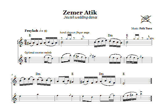 Download Folk Tune Zemer Atik (Jewish Dance) sheet music and printable PDF score & Religious music notes