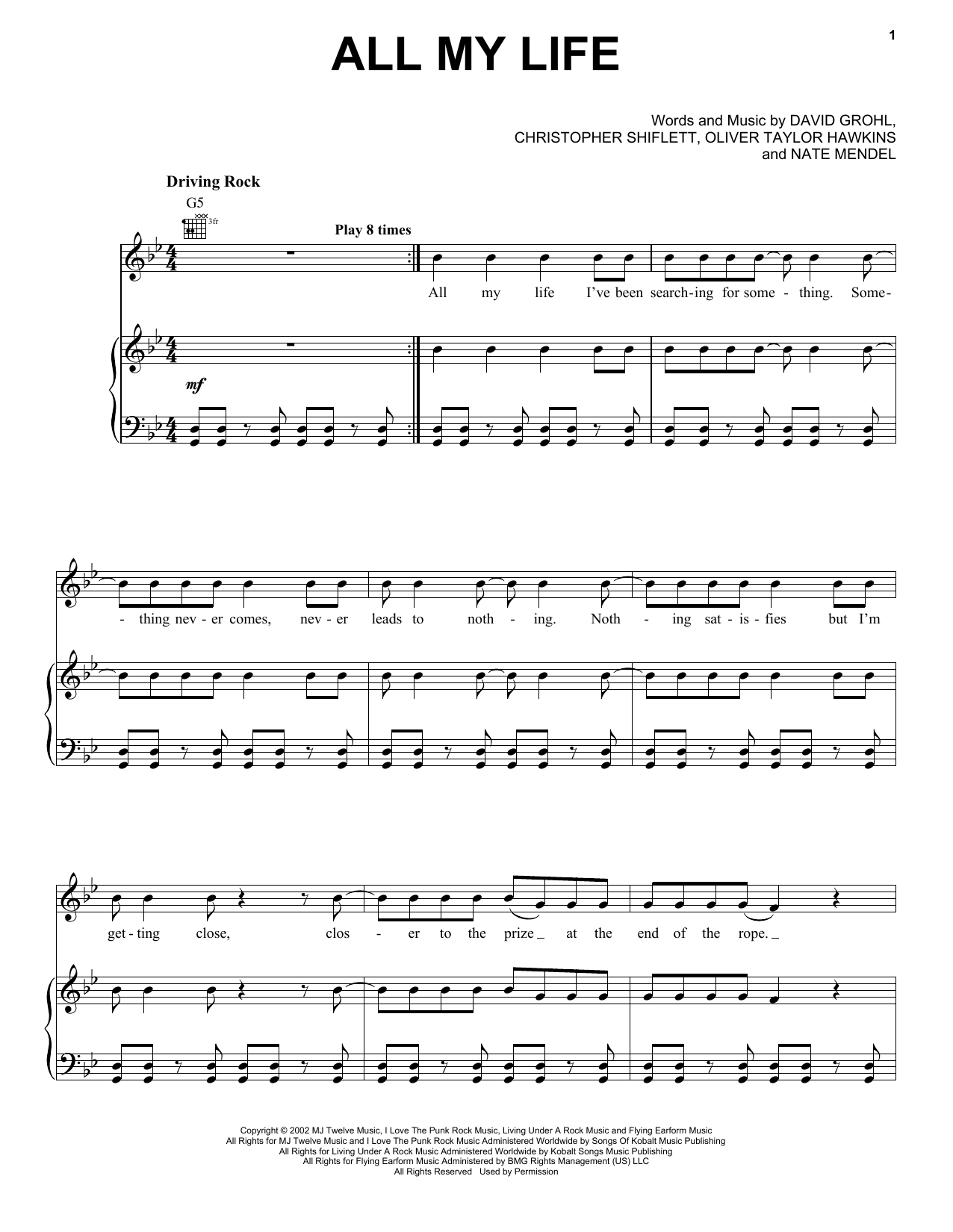 Download Foo Fighters All My Life sheet music and printable PDF score & Rock music notes