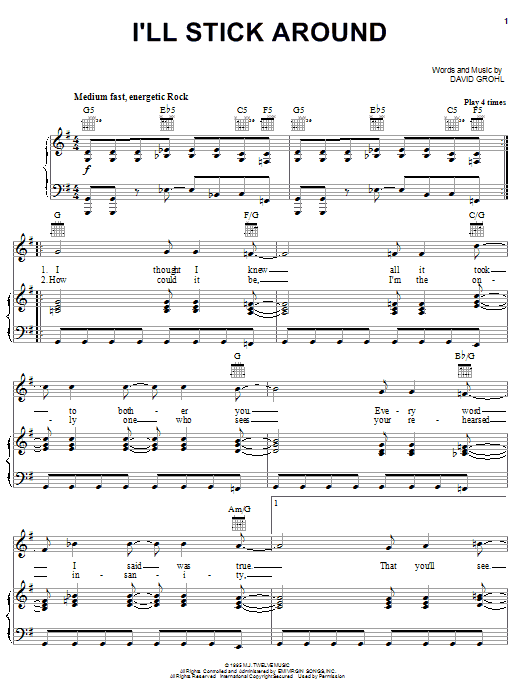 Download Foo Fighters I'll Stick Around sheet music and printable PDF score & Pop music notes
