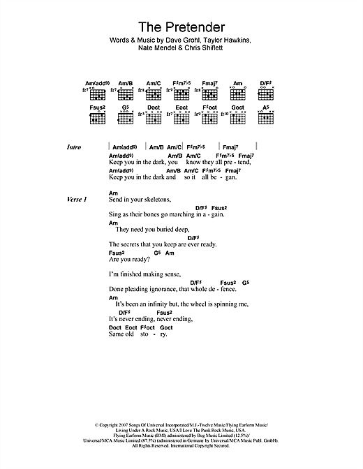 Preview Foo Fighters The Pretender Pop sheet music, notes and chords for Guitar Tab, SKU: 62620 sheet music, piano notes, chords, guitar tabs, score, transpose, transcribe, how to play, guide, download, learn, tutorial, progression, song, artist, awards, billboard, mtv, vh1, tour, single, album, release