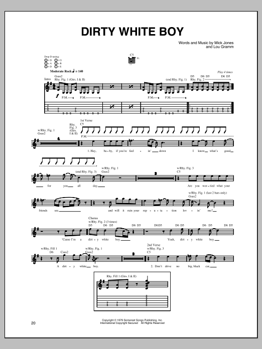 Download Foreigner Dirty White Boy sheet music and printable PDF score & Rock music notes