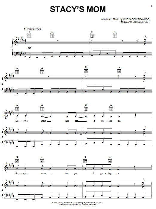 Download Fountains Of Wayne Stacy's Mom sheet music and printable PDF score & Rock music notes