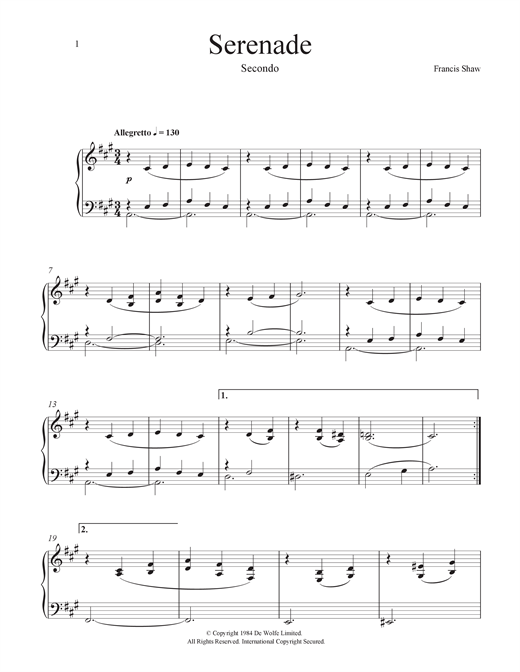 Preview Francis Shaw Stately Home (Serenade) Classical sheet music, notes and chords for Piano Duet, SKU: 114898 sheet music, piano notes, chords, guitar tabs, score, transpose, transcribe, how to play, guide, download, learn, tutorial, progression, song, artist, awards, billboard, mtv, vh1, tour, single, album, release