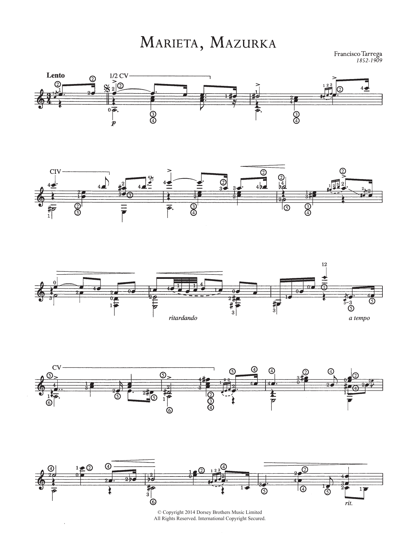 Download Francisco Tarrega Marieta, Mazurka sheet music and printable PDF score & Classical music notes