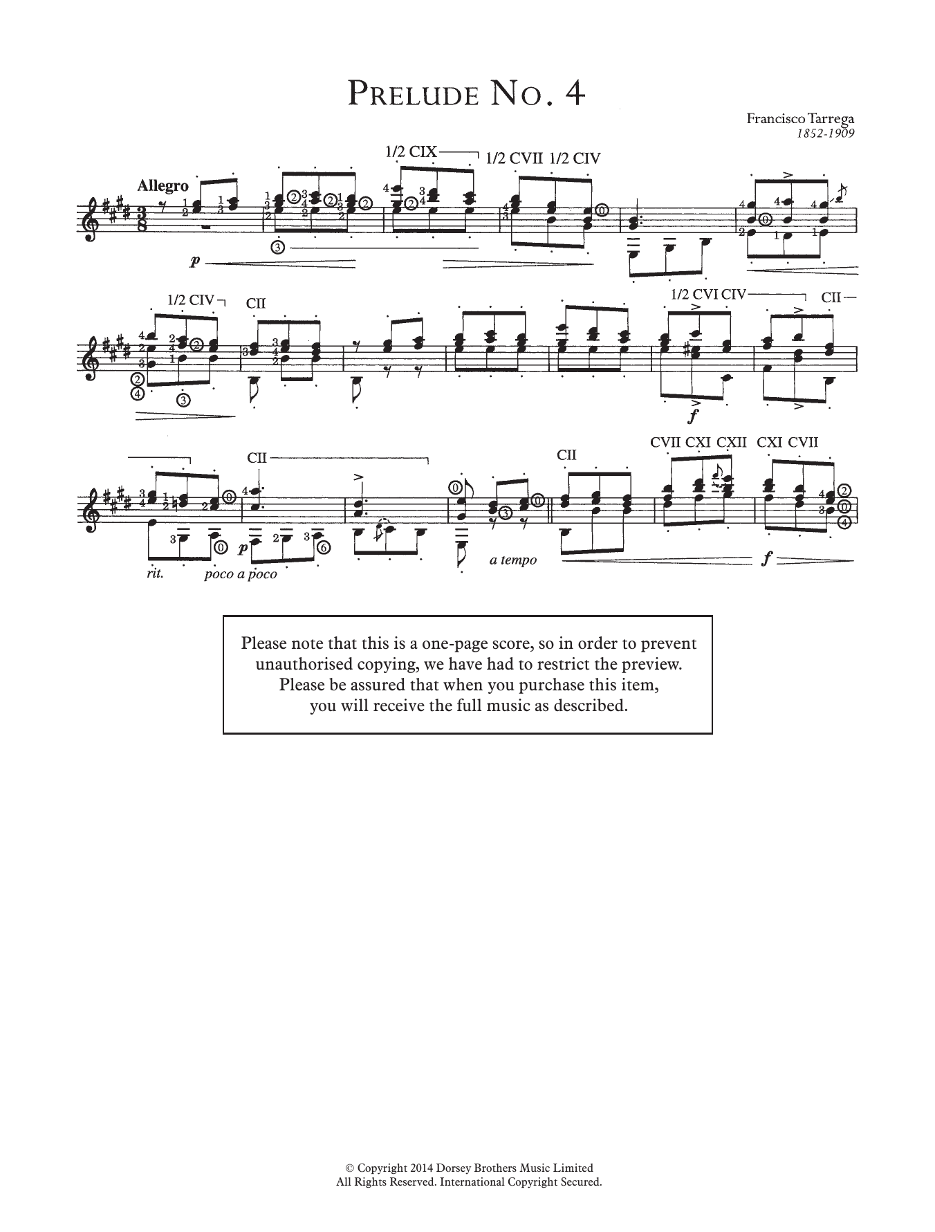 Download Francisco Tarrega Prelude No.4 sheet music and printable PDF score & Classical music notes