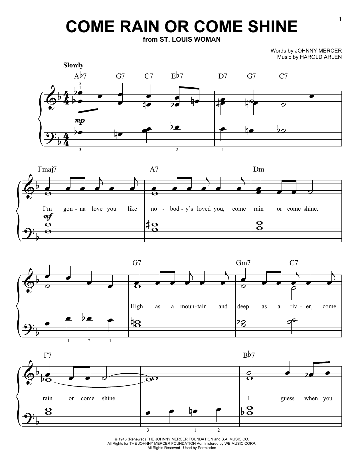 Download Frank Sinatra Come Rain Or Come Shine sheet music and printable PDF score & Jazz music notes