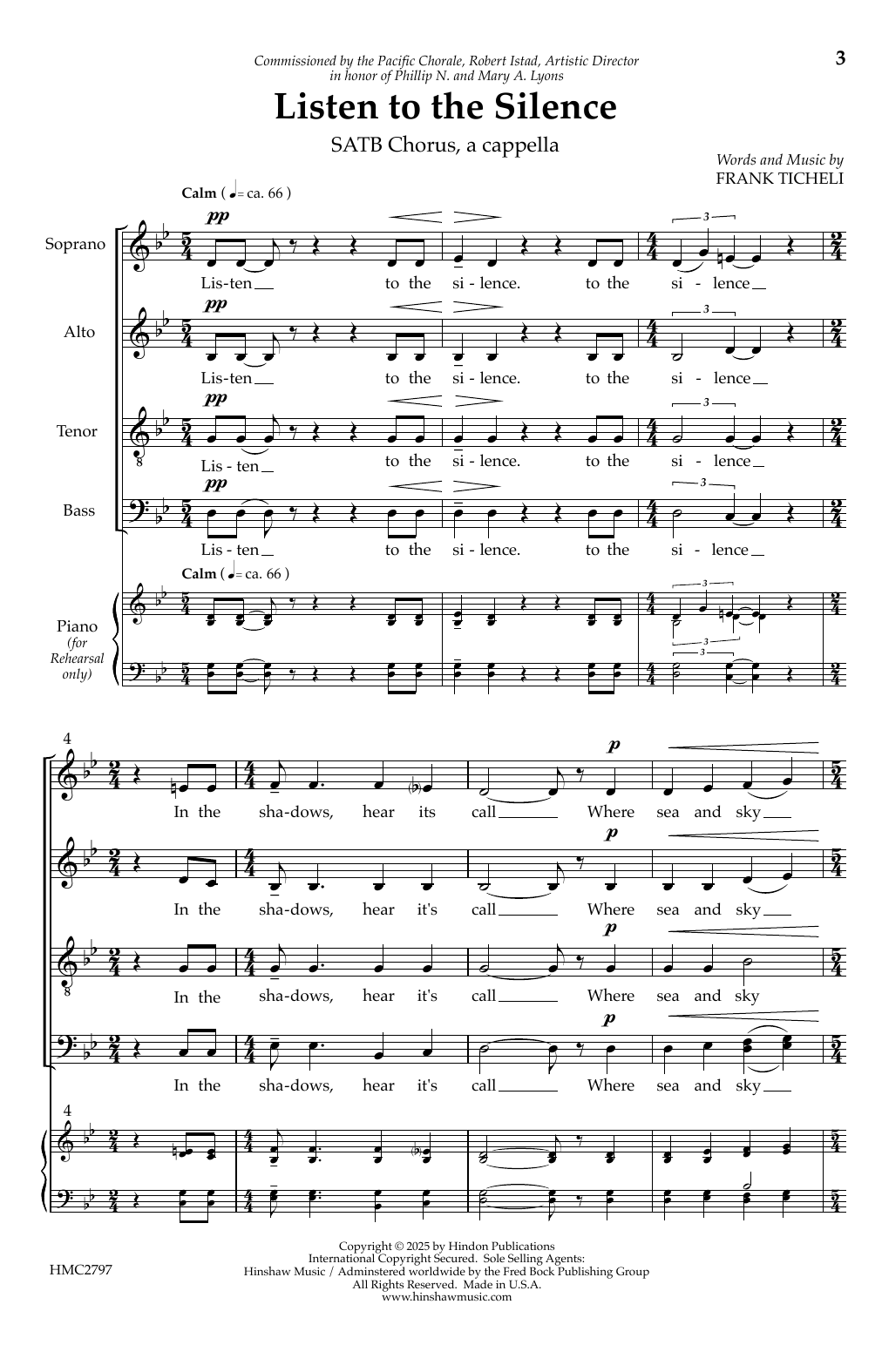 Frank Ticheli Listen to the silence Sheet Music & Chords for SATB Choir - Download or Print PDF