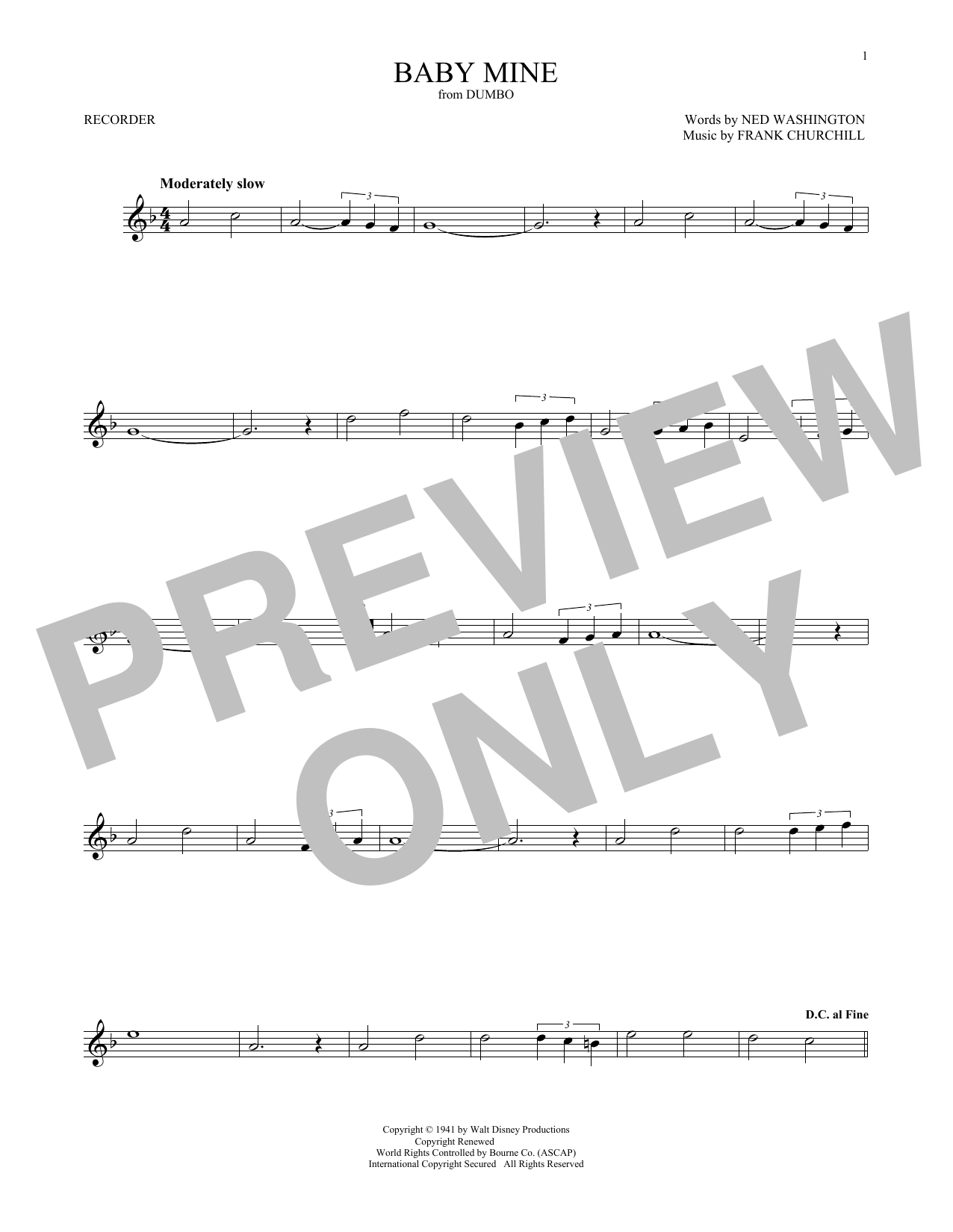 Download Frank Churchill Baby Mine (from Walt Disney's Dumbo) sheet music and printable PDF score & Film and TV music notes