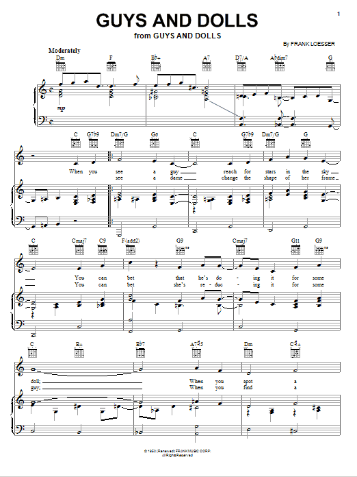 Preview Frank Loesser Guys And Dolls Musicals sheet music, notes and chords for Alto Saxophone, SKU: 114528 sheet music, piano notes, chords, guitar tabs, score, transpose, transcribe, how to play, guide, download, learn, tutorial, progression, song, artist, awards, billboard, mtv, vh1, tour, single, album, release