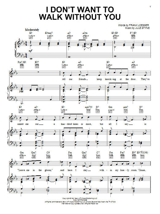Preview Frank Loesser I Don't Want To Walk Without You Pop sheet music, notes and chords for Easy Piano, SKU: 70131 Download Frank Loesser I Don't Want To Walk Without You sheet music and printable PDF score & Pop music notes