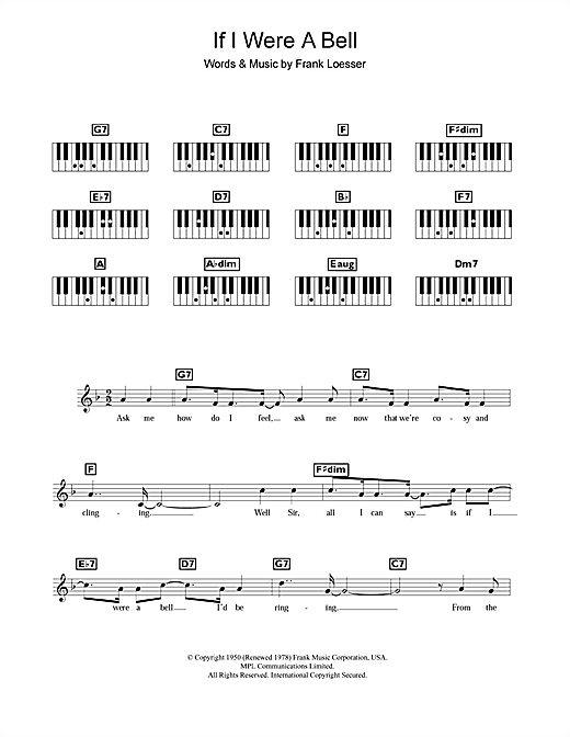 Preview Frank Loesser If I Were A Bell (from Guys and Dolls) Musicals sheet music, notes and chords for Alto Saxophone, SKU: 114523 sheet music, piano notes, chords, guitar tabs, score, transpose, transcribe, how to play, guide, download, learn, tutorial, progression, song, artist, awards, billboard, mtv, vh1, tour, single, album, release