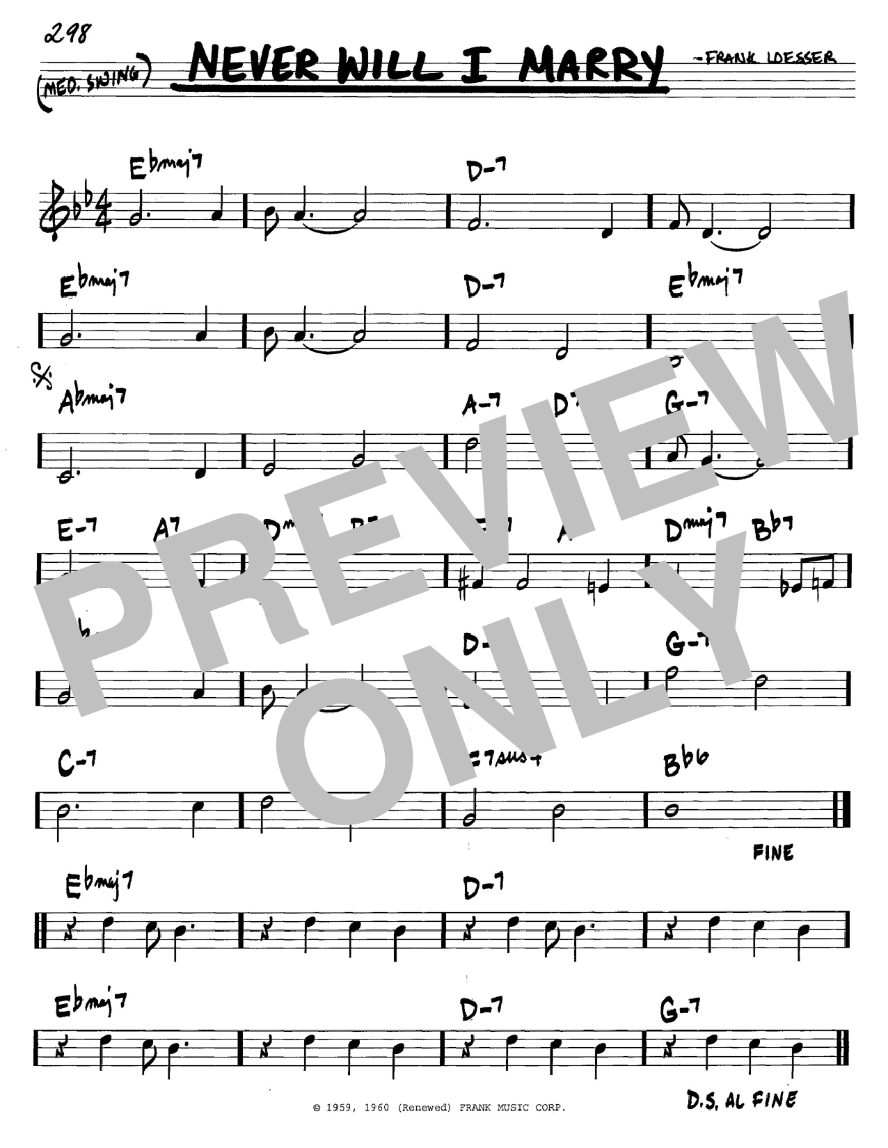 Preview Frank Loesser Never Will I Marry Unclassified sheet music, notes and chords for Piano, Vocal & Guitar (Right-Hand Melody), SKU: 76075 Download Frank Loesser Never Will I Marry sheet music and printable PDF score & Unclassified music notes