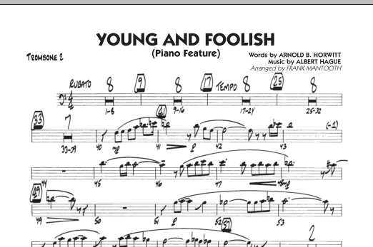 Preview Frank Mantooth Young And Foolish - Trombone 2 Jazz sheet music, notes and chords for Jazz Ensemble, SKU: 286282 sheet music, piano notes, chords, guitar tabs, score, transpose, transcribe, how to play, guide, download, learn, tutorial, progression, song, artist, awards, billboard, mtv, vh1, tour, single, album, release
