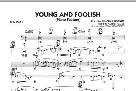 Preview Frank Mantooth Young And Foolish - Trombone 3 Jazz sheet music, notes and chords for Jazz Ensemble, SKU: 286283 sheet music, piano notes, chords, guitar tabs, score, transpose, transcribe, how to play, guide, download, learn, tutorial, progression, song, artist, awards, billboard, mtv, vh1, tour, single, album, release
