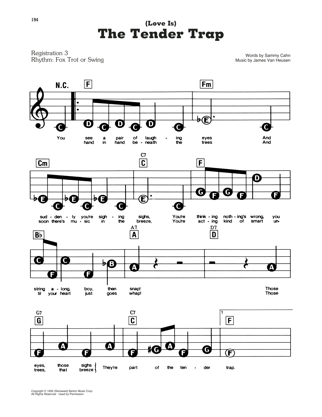Preview Frank Sinatra (Love Is) The Tender Trap Jazz sheet music, notes and chords for Tenor Saxophone, SKU: 33071 sheet music, piano notes, chords, guitar tabs, score, transpose, transcribe, how to play, guide, download, learn, tutorial, progression, song, artist, awards, billboard, mtv, vh1, tour, single, album, release