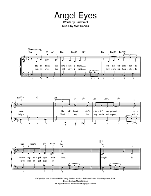 Preview Frank Sinatra Angel Eyes Jazz sheet music, notes and chords for Beginner Piano, SKU: 32163 Download Frank Sinatra Angel Eyes sheet music and printable PDF score & Jazz music notes