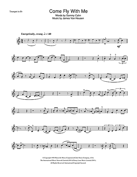 Preview Frank Sinatra Come Fly With Me Jazz sheet music, notes and chords for Tenor Saxophone, SKU: 33052 sheet music, piano notes, chords, guitar tabs, score, transpose, transcribe, how to play, guide, download, learn, tutorial, progression, song, artist, awards, billboard, mtv, vh1, tour, single, album, release