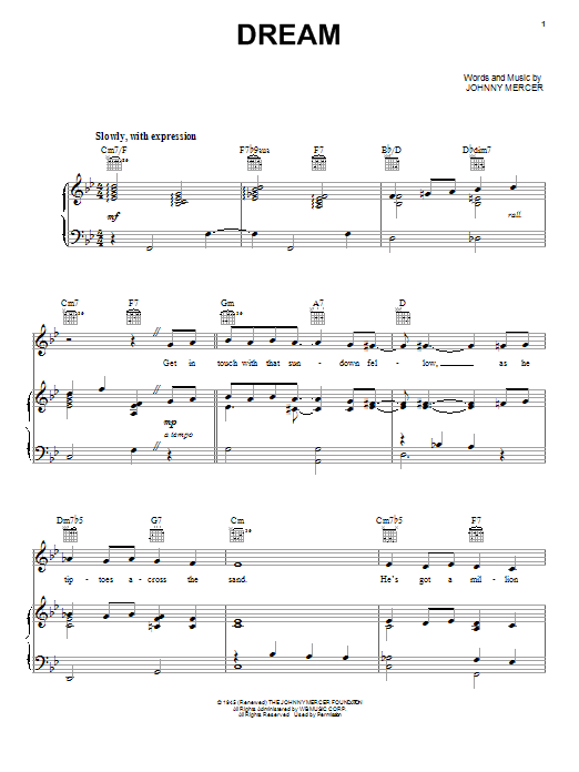 Download Frank Sinatra Dream sheet music and printable PDF score & Standards music notes
