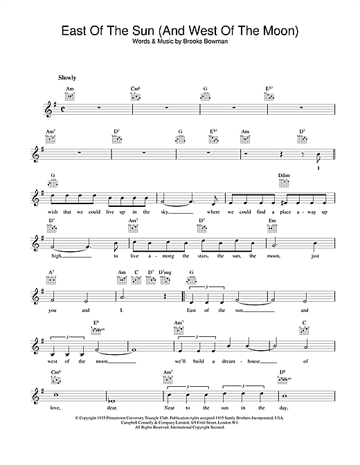 Preview Frank Sinatra East Of The Sun (And West Of The Moon) Jazz sheet music, notes and chords for Melody Line, Lyrics & Chords, SKU: 25076 Download Frank Sinatra East Of The Sun (And West Of The Moon) sheet music and printable PDF score & Jazz music notes