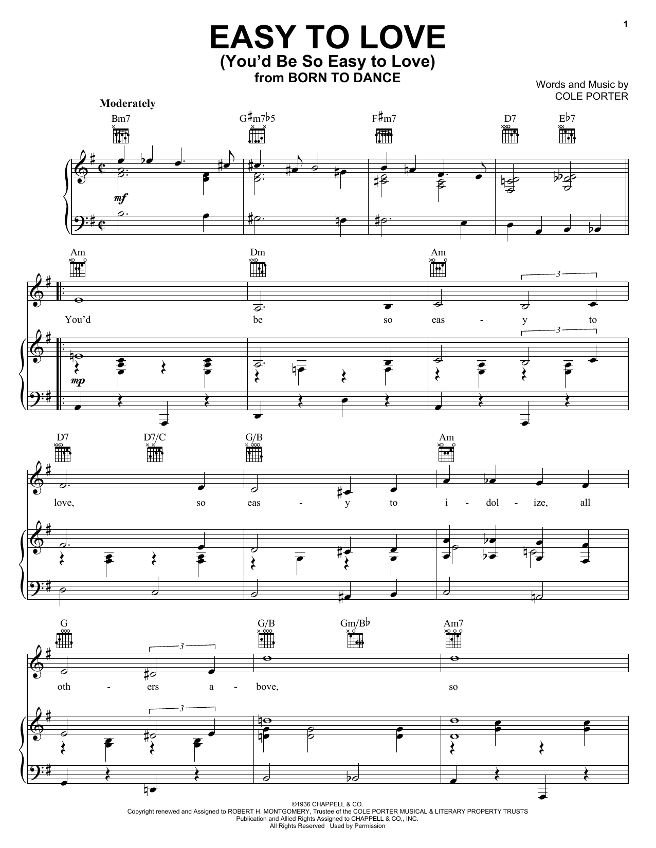 Preview Frank Sinatra Easy To Love (You'd Be So Easy To Love) Pop sheet music, notes and chords for Piano, Vocal & Guitar (Right-Hand Melody), SKU: 16358 sheet music, piano notes, chords, guitar tabs, score, transpose, transcribe, how to play, guide, download, learn, tutorial, progression, song, artist, awards, billboard, mtv, vh1, tour, single, album, release