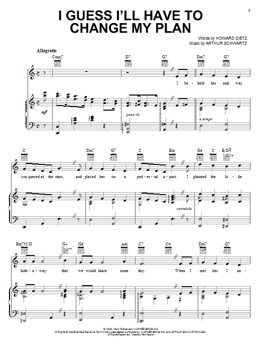 Preview Frank Sinatra I Guess I'll Have To Change My Plan Jazz sheet music, notes and chords for Piano, Vocal & Guitar (Right-Hand Melody), SKU: 72578 Download Frank Sinatra I Guess I'll Have To Change My Plan sheet music and printable PDF score & Jazz music notes