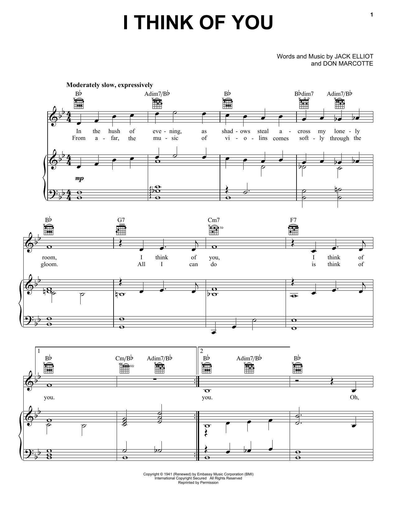 Download Frank Sinatra I Think Of You sheet music and printable PDF score & Jazz music notes