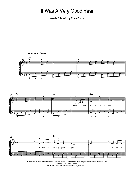 Preview Frank Sinatra It Was A Very Good Year Jazz sheet music, notes and chords for Piano, Vocal & Guitar (Right-Hand Melody), SKU: 14618 sheet music, piano notes, chords, guitar tabs, score, transpose, transcribe, how to play, guide, download, learn, tutorial, progression, song, artist, awards, billboard, mtv, vh1, tour, single, album, release