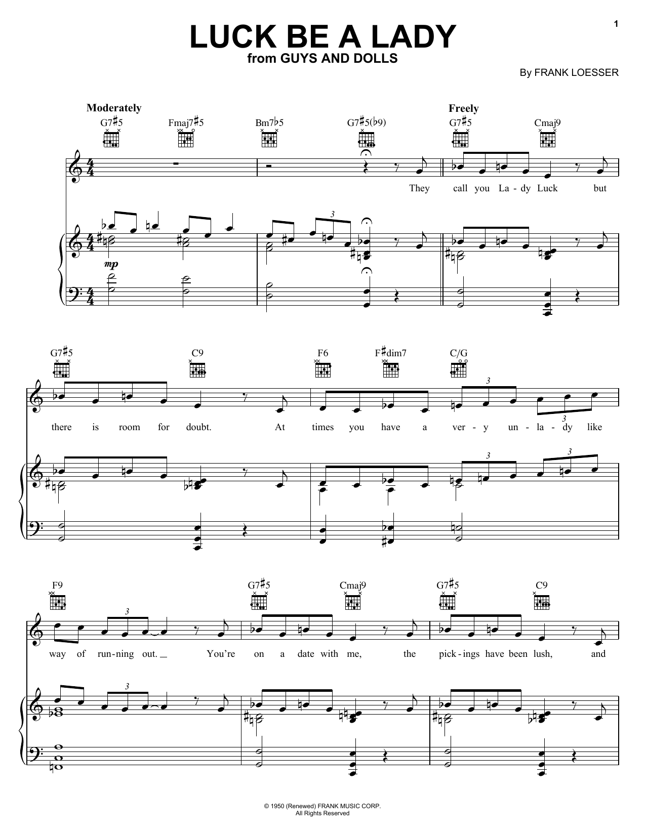 Download Frank Sinatra Luck Be A Lady sheet music and printable PDF score & Broadway music notes