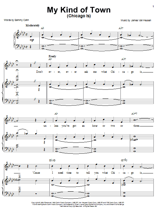Preview Frank Sinatra My Kind Of Town (Chicago Is) Jazz sheet music, notes and chords for Piano & Vocal, SKU: 58837 Download Frank Sinatra My Kind Of Town (Chicago Is) sheet music and printable PDF score & Jazz music notes