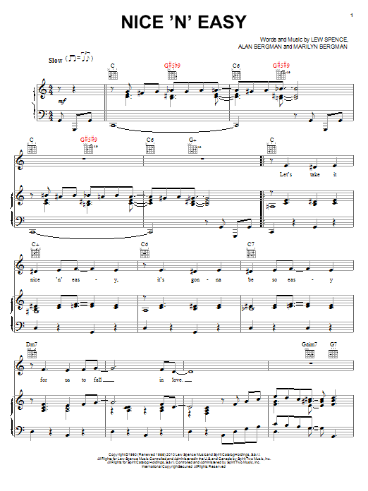 Preview Frank Sinatra Nice 'n' Easy Folk sheet music, notes and chords for Piano & Vocal, SKU: 55038 Download Frank Sinatra Nice 'n' Easy sheet music and printable PDF score & Folk music notes