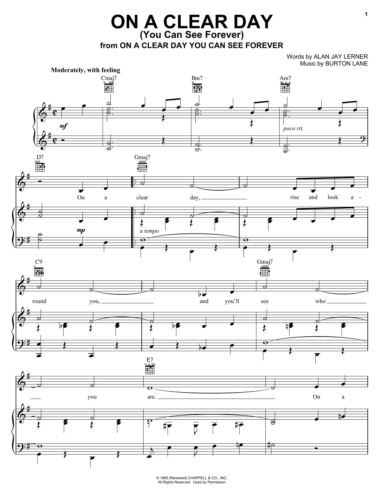 Preview Frank Sinatra On A Clear Day (You Can See Forever) Jazz sheet music, notes and chords for Piano, Vocal & Guitar (Right-Hand Melody), SKU: 18086 Download Frank Sinatra On A Clear Day (You Can See Forever) sheet music and printable PDF score & Jazz music notes