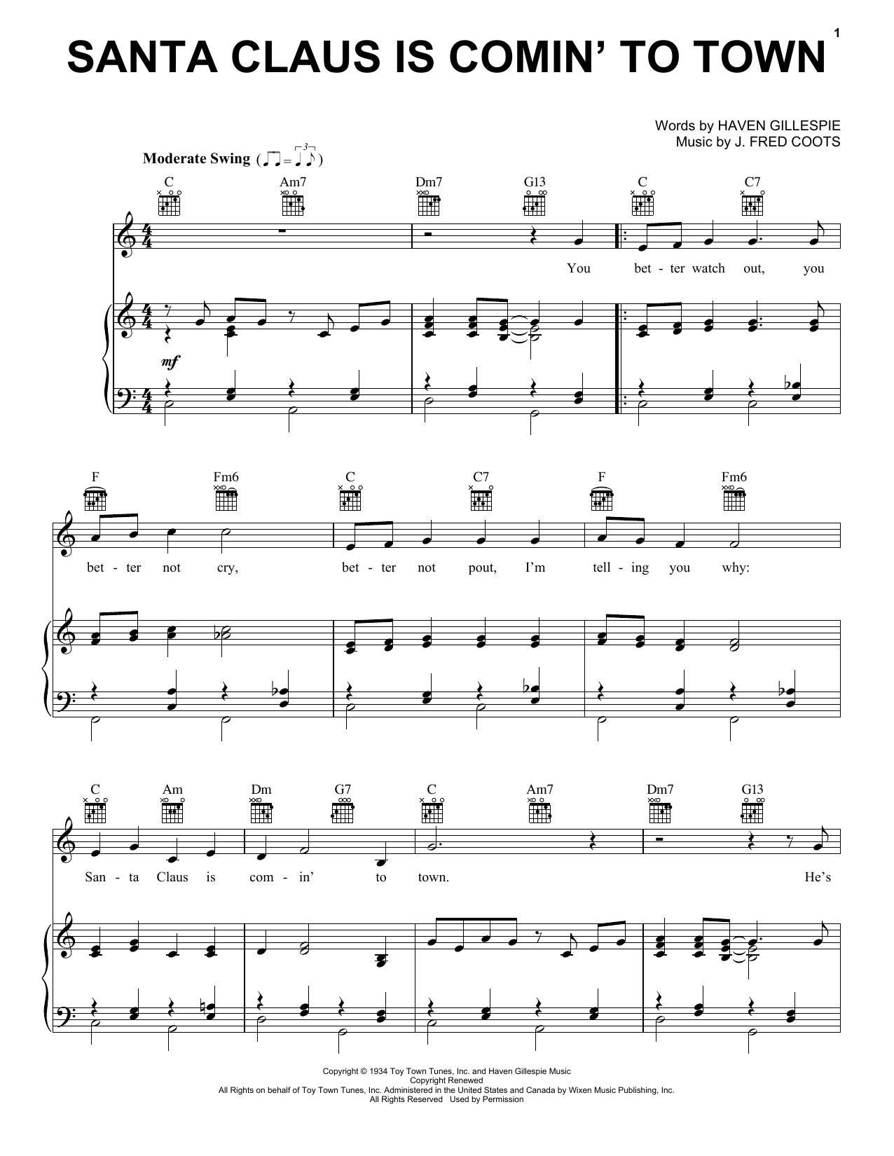 Preview Frank Sinatra Santa Claus Is Comin' To Town Folk sheet music, notes and chords for Easy Piano, SKU: 24762 Download Frank Sinatra Santa Claus Is Comin' To Town sheet music and printable PDF score & Folk music notes