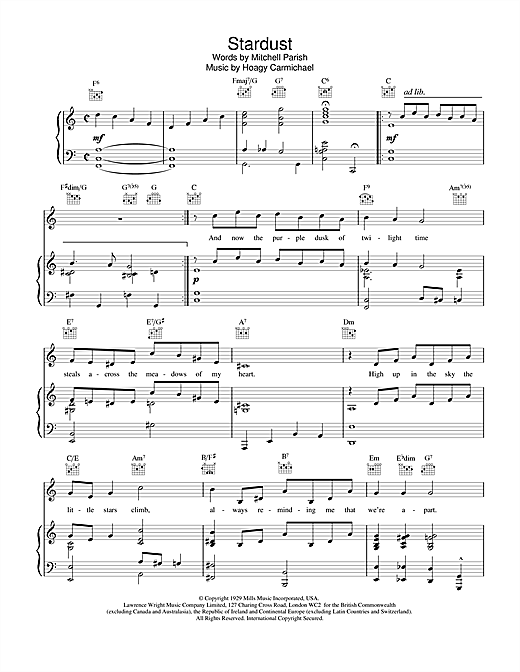 Preview Frank Sinatra Stardust Jazz sheet music, notes and chords for Piano, Vocal & Guitar (Right-Hand Melody), SKU: 21573 sheet music, piano notes, chords, guitar tabs, score, transpose, transcribe, how to play, guide, download, learn, tutorial, progression, song, artist, awards, billboard, mtv, vh1, tour, single, album, release